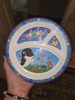 Vintage Seaworld Kids Blue Divided Snack Plate